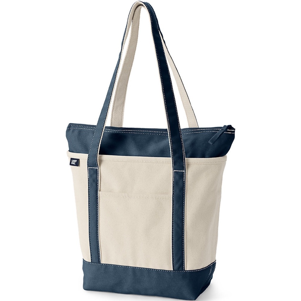 NWT Lands End Navy Medium Zip Tote / Long Handles